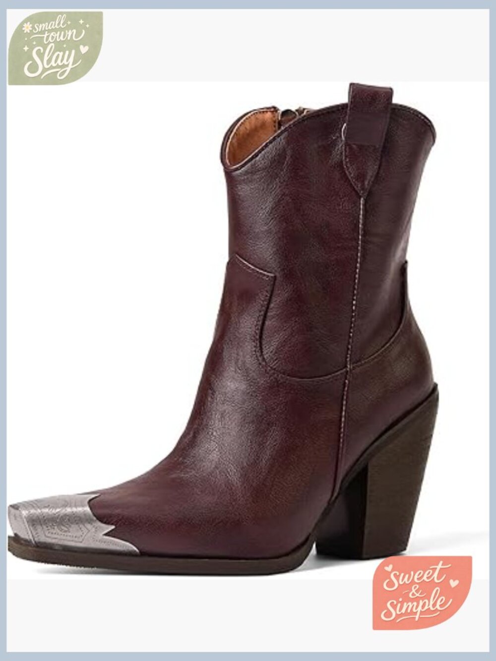 Engraved Steel Toe Western Ankle Boots Stacked Block Heel Cowgirl Booties
